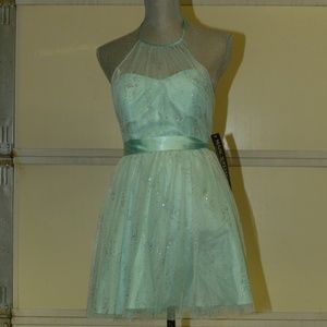 Masquerade Halter Prom Dress Mint Glitter